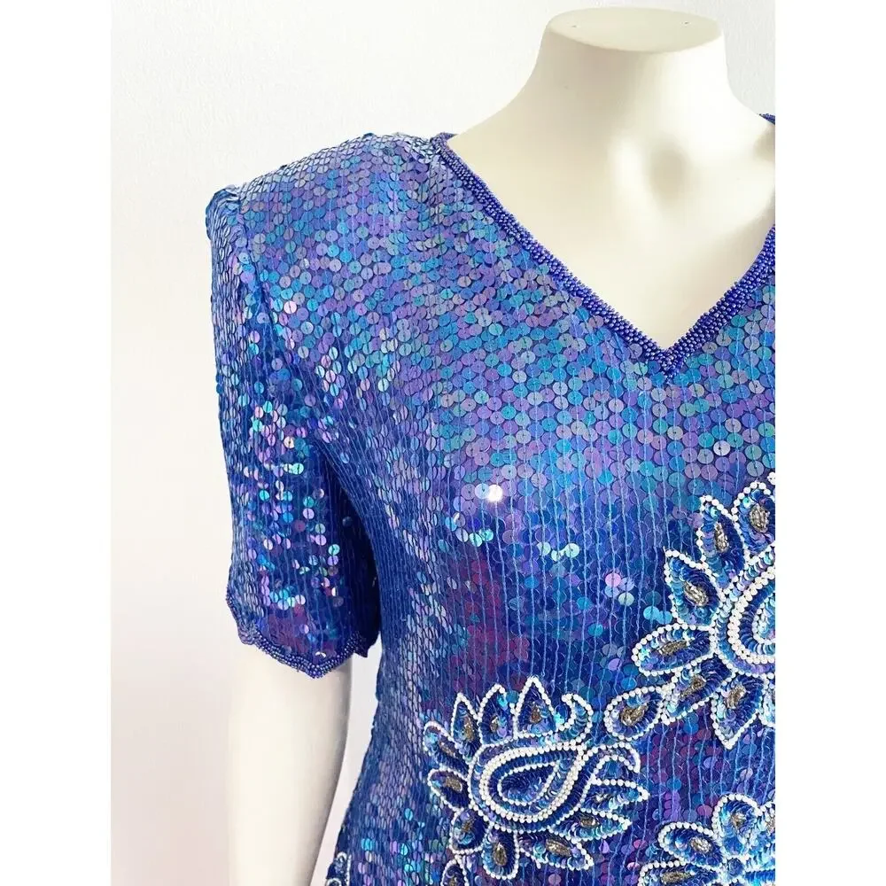 Stenay Purple Sequin Two Piece Top and Skirt Set Size 8 1980s 80s